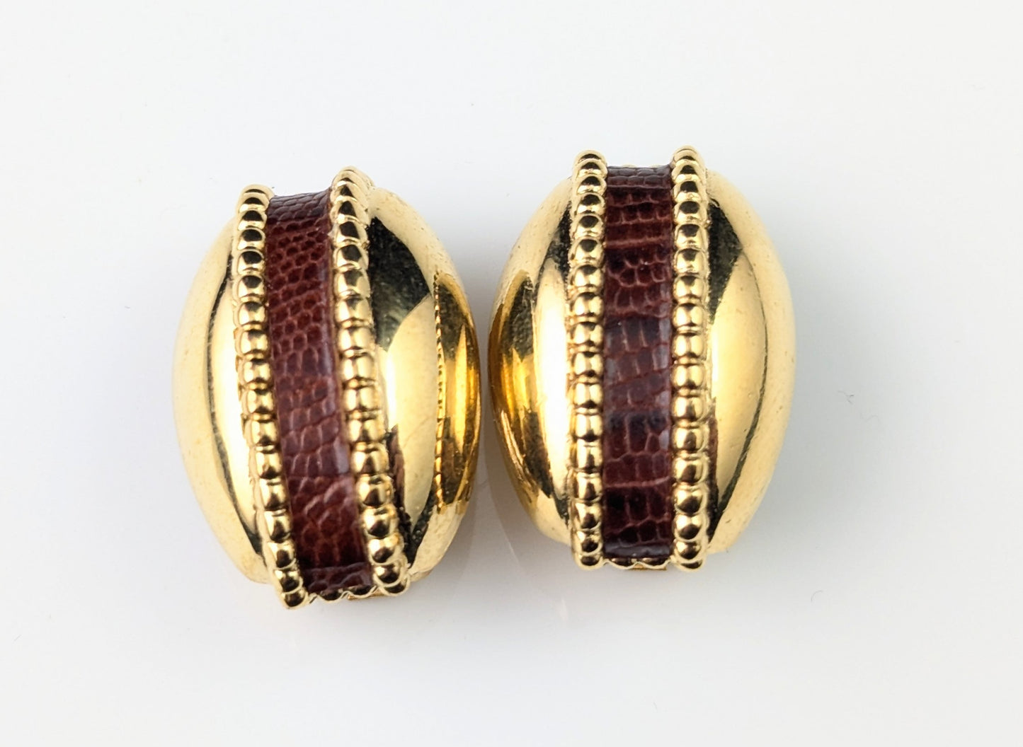 Vintage Burberry clip on earrings, Gold tone and Faux leather