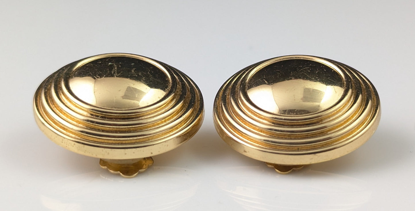 Vintage Burberry clip on earrings, Gold tone
