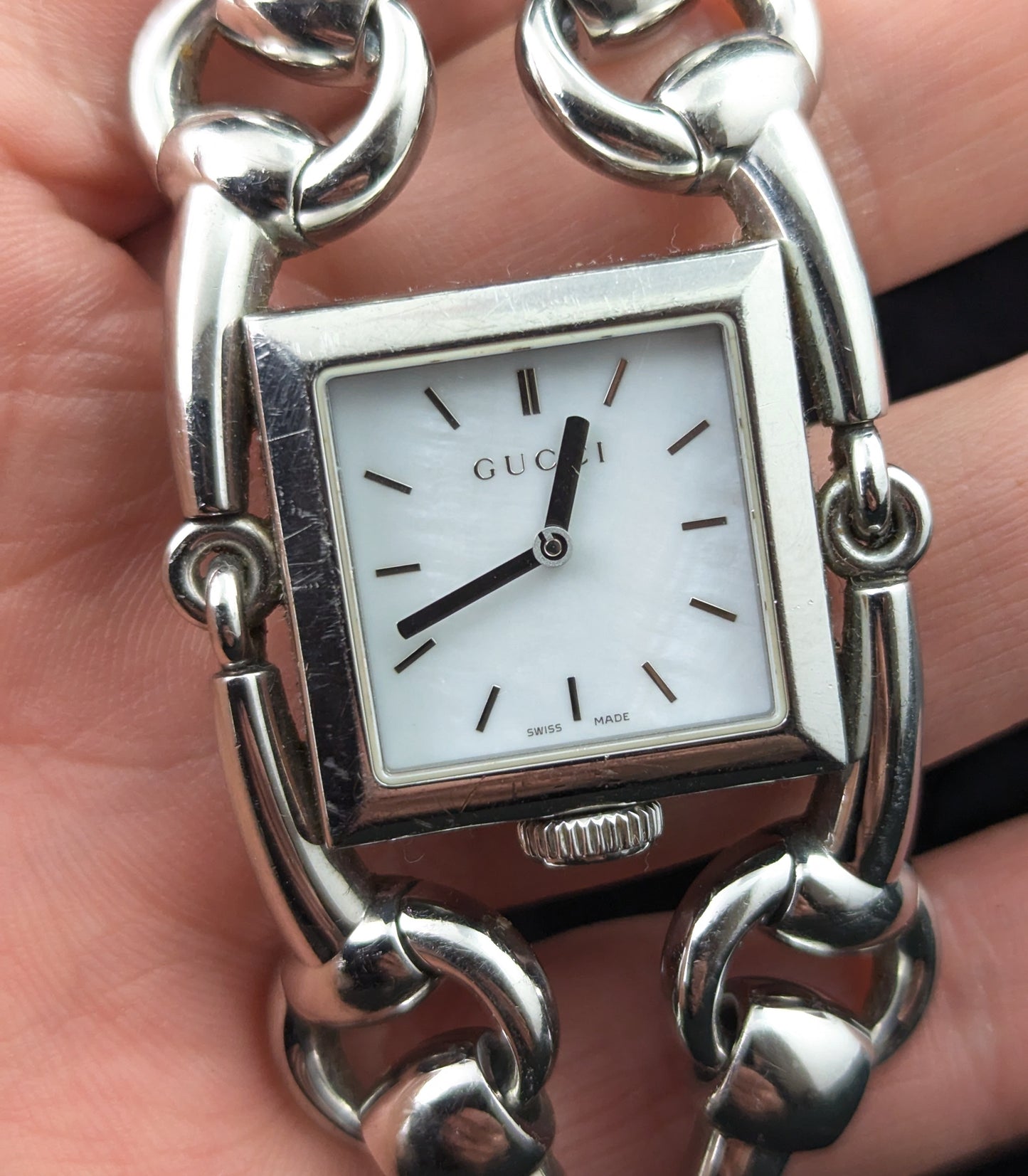 Vintage Gucci Signoria ladies wristwatch, horsebit bracelet strap