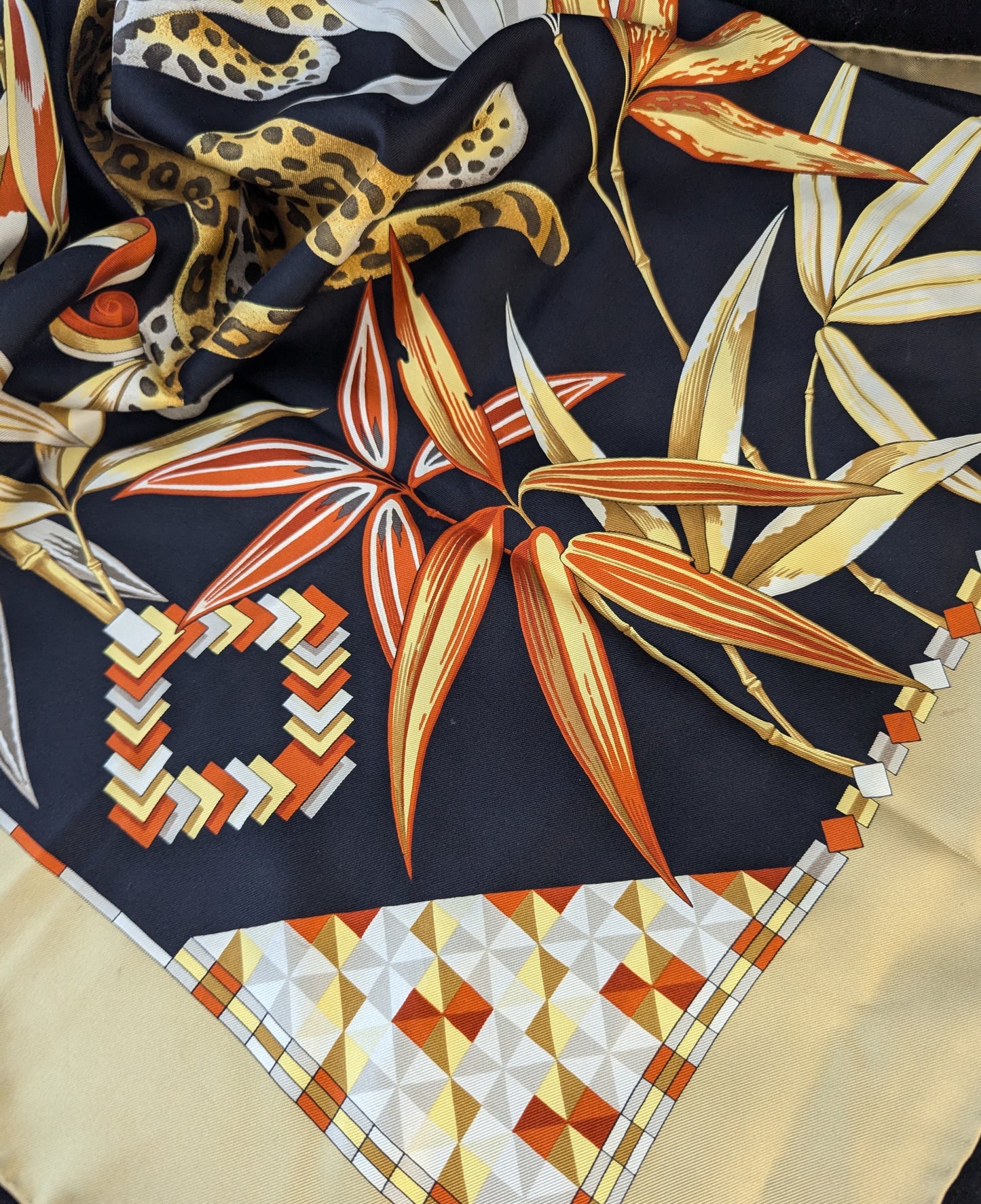 Vintage silk scarf, cheetah print, Salvatore Ferragamo