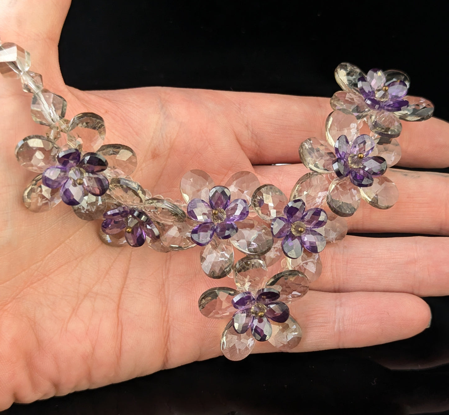 Vintage crystal flower necklace, choker, Butler and Wilson