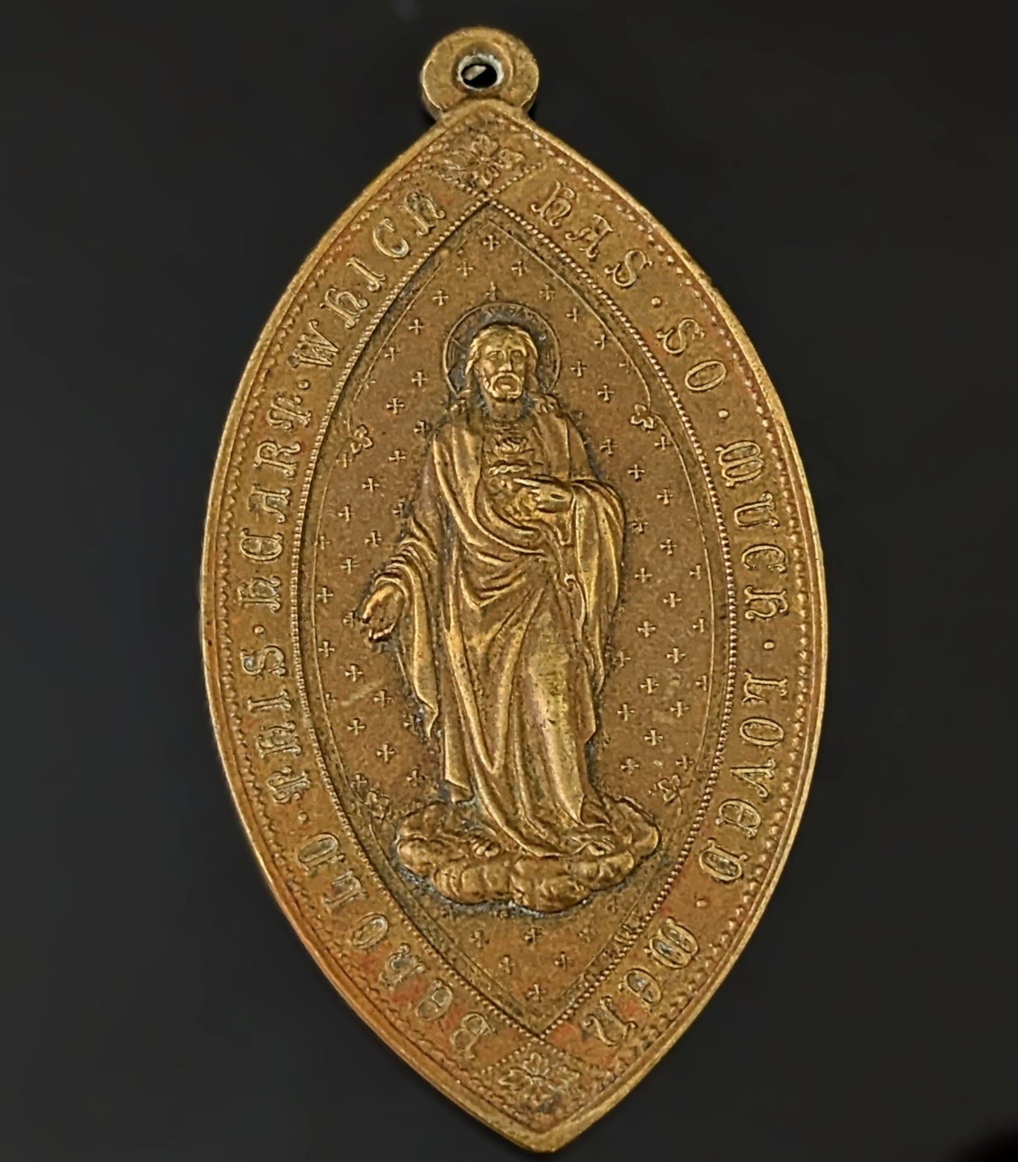 Antique Irish Sacred Heart Association bronze medallion pendant