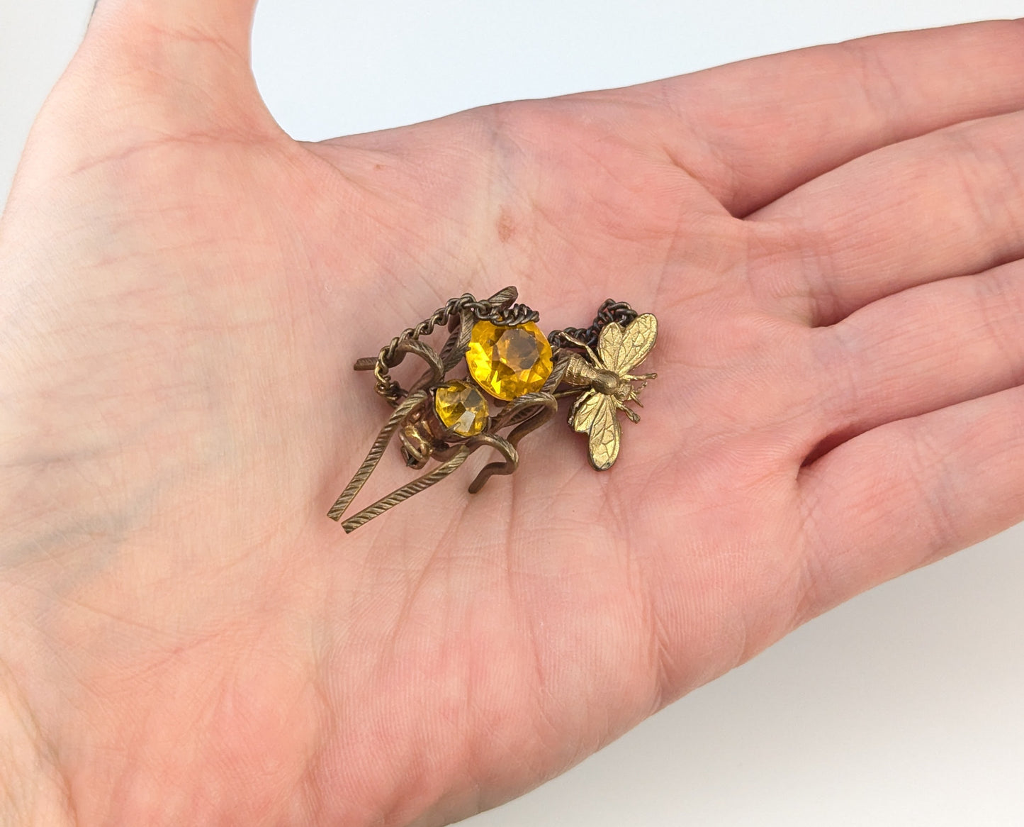 Antique paste spider and bee brooch