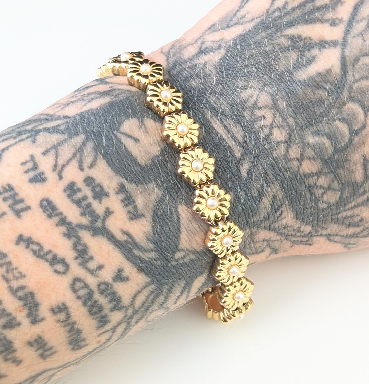 Vintage D'Orlan gold plated flower bracelet, Floral link
