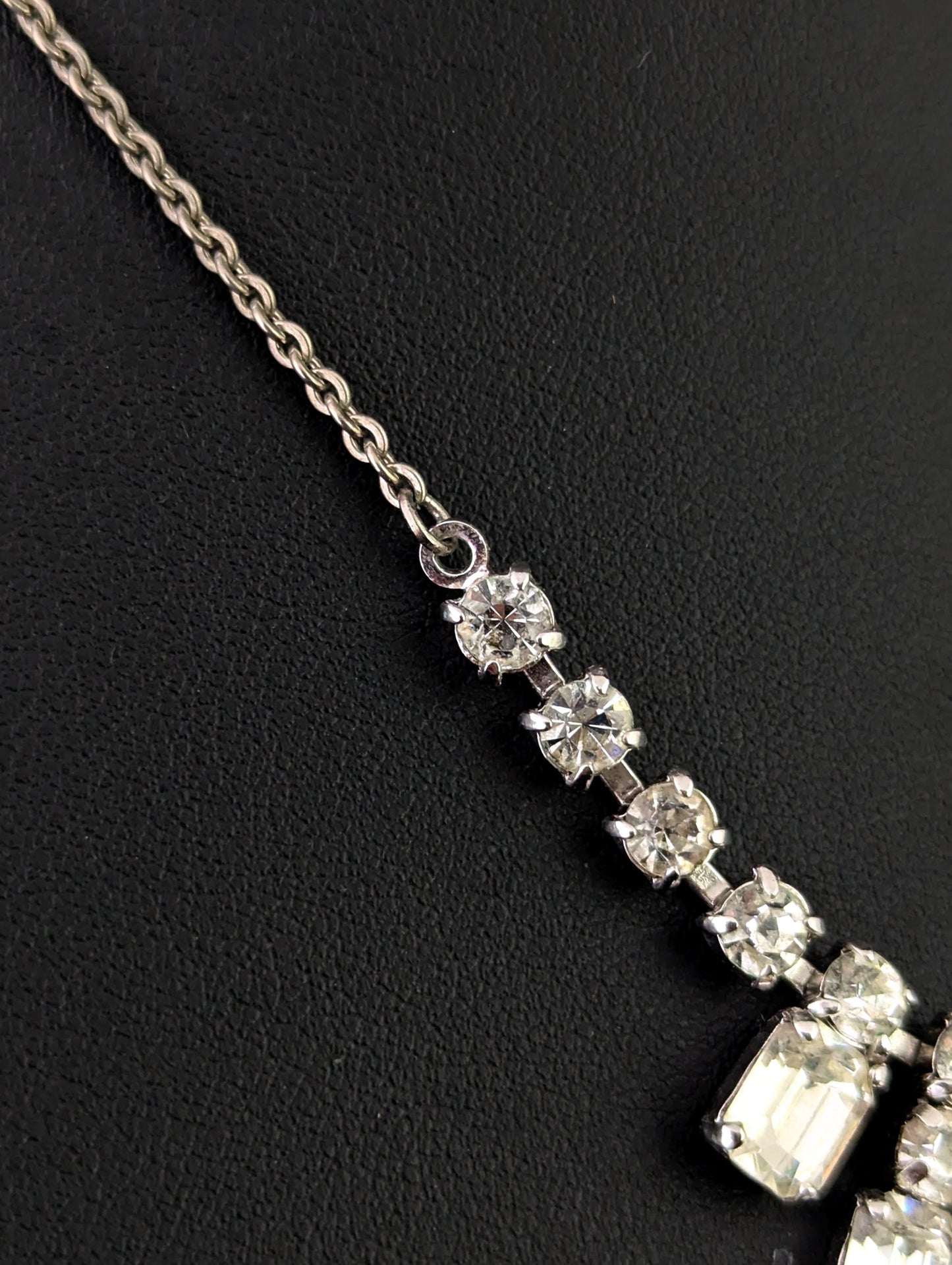 Vintage Mid century paste drop necklace, Dramatic Art Deco design