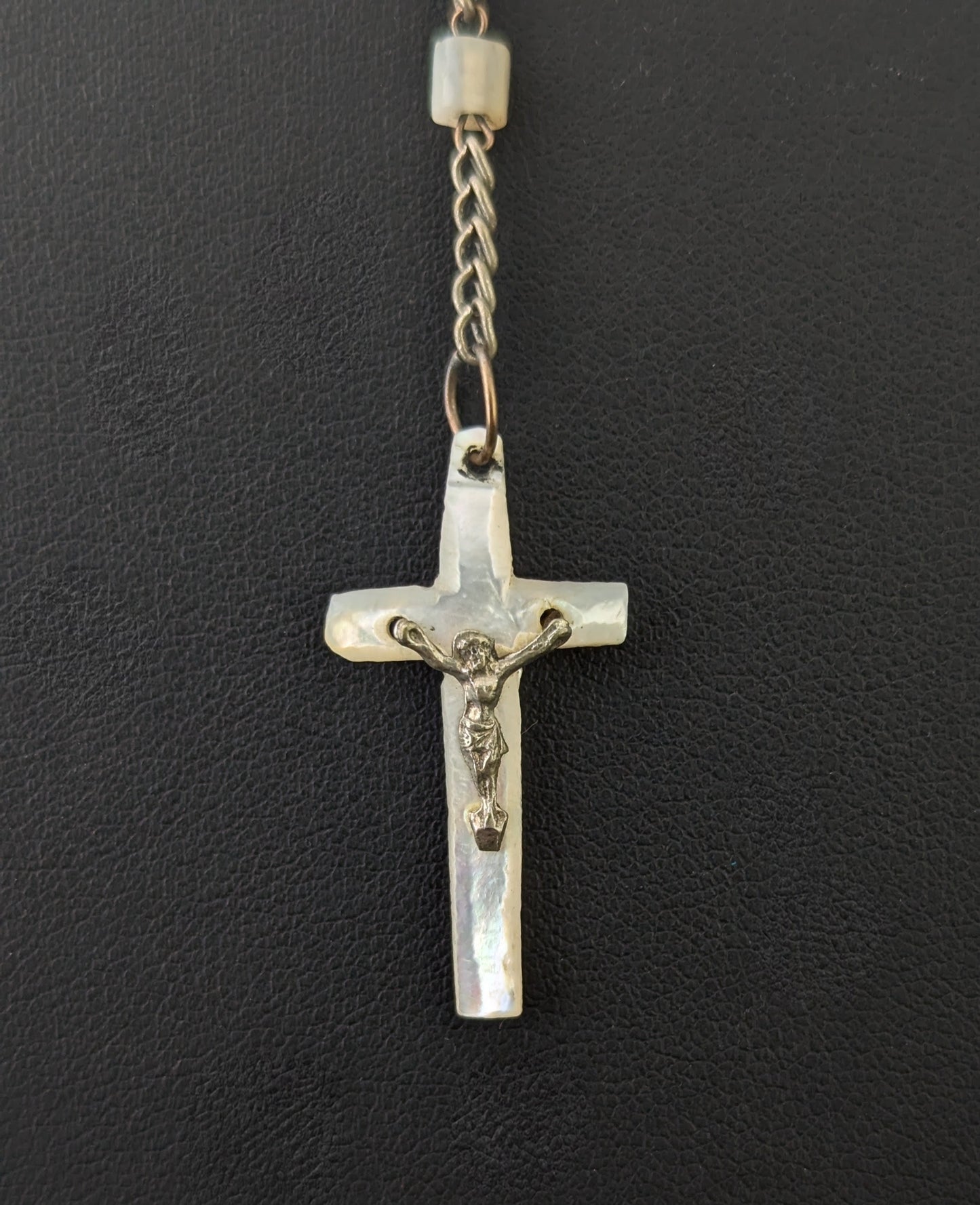 Antique Mother of Pearl Rosary bead necklace, INRI