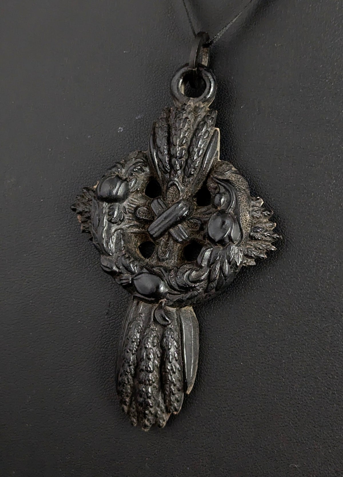 Antique Victorian mourning Cross pendant, Bog oak
