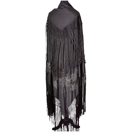 Vintage 1930s Black beadwork shawl, Art Deco
