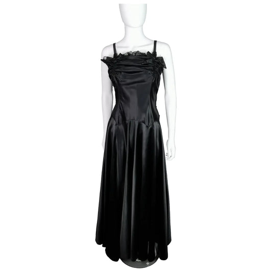 Vintage 1940s Black liquid satin bombshell dress, Evening gown