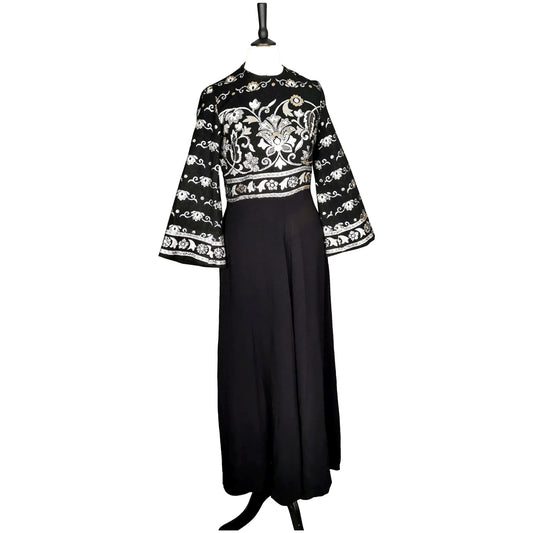 Vintage 1970s Brocade maxi dress, Bell sleeve