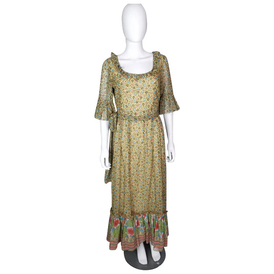 Vintage 1970s floral maxi dress, Boho, frill hem
