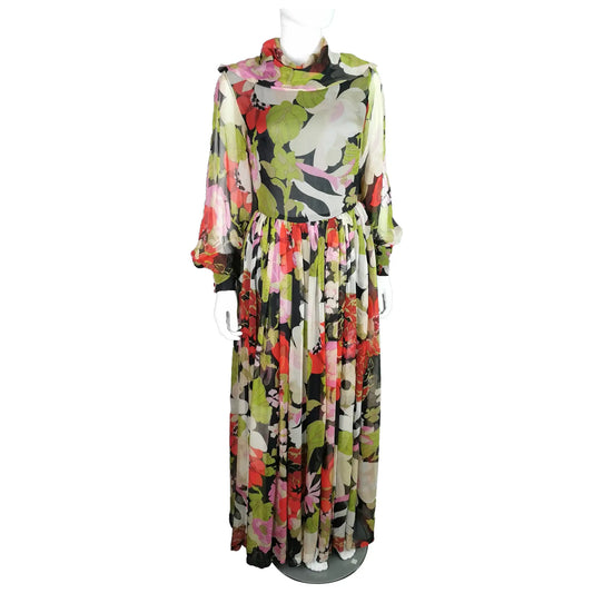 Vintage 70s silk Georgette floral print dress
