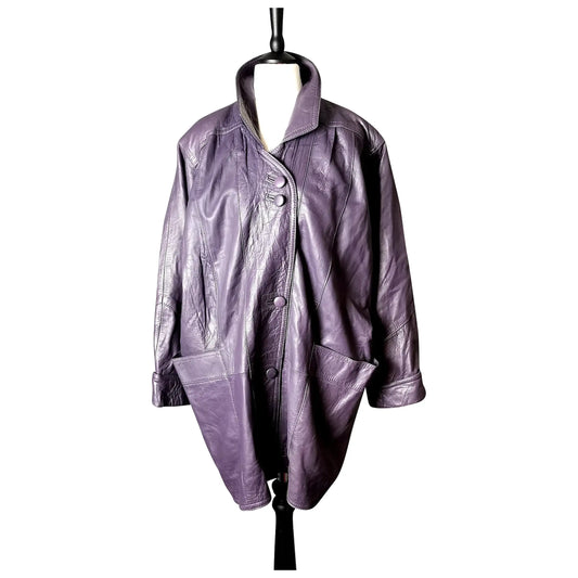 Vintage 1980s oversized leather jacket, purple