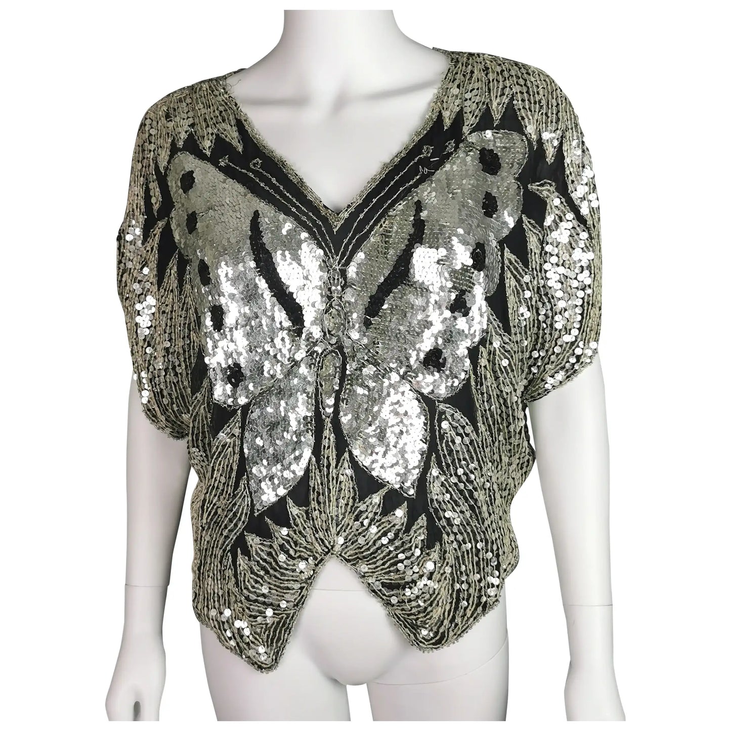 Vintage 1980s Sequin butterfly top, Silk, beadwork
