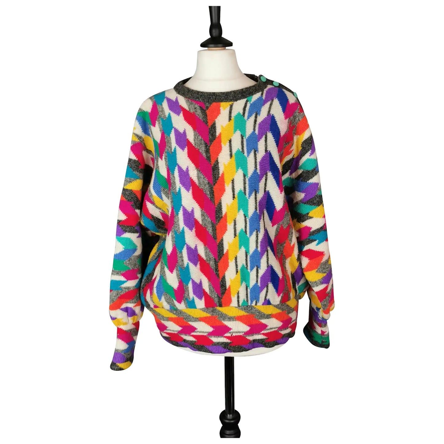 Vintage 80s loud Chevron knit sweater, colour pop, Maggie White