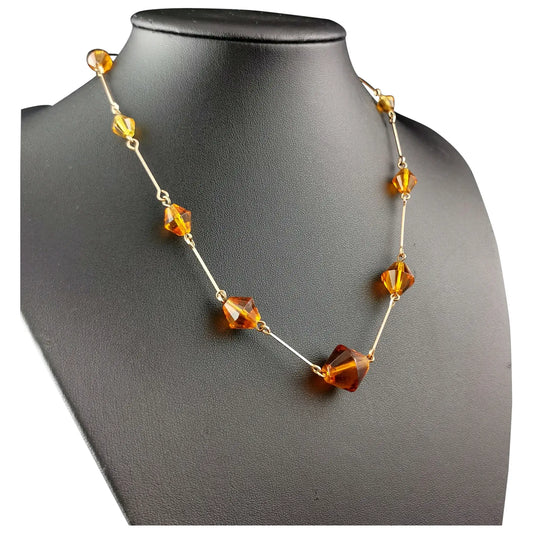 Vintage Art Deco Amber glass bead necklace