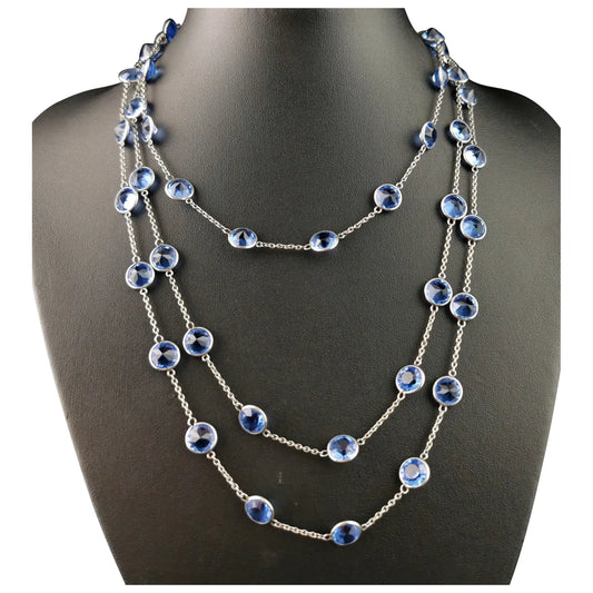 Vintage Art Deco blue Paste and platinon long chain necklace