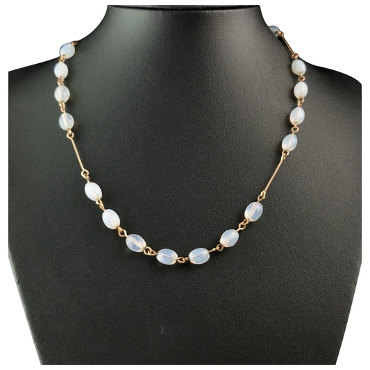Vintage Art Deco opaline glass bead necklace