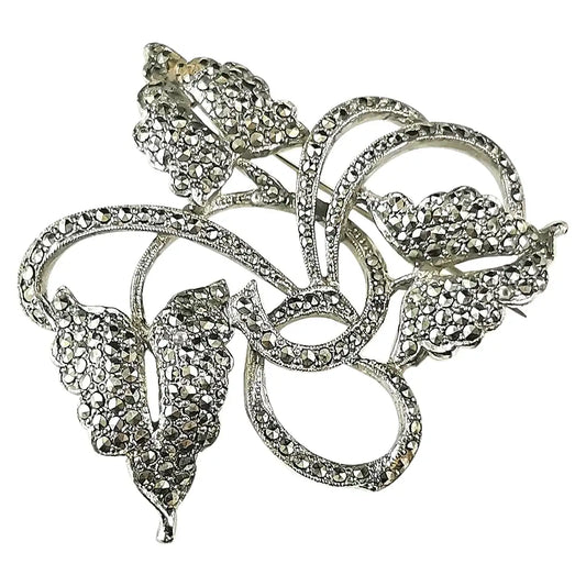 Vintage Art Deco style Marcasite leaf brooch