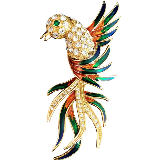 Vintage Bird of paradise brooch, Enamel and diamante
