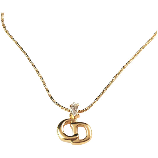 Vintage Christian Dior logo pendant necklace, gold tone and paste