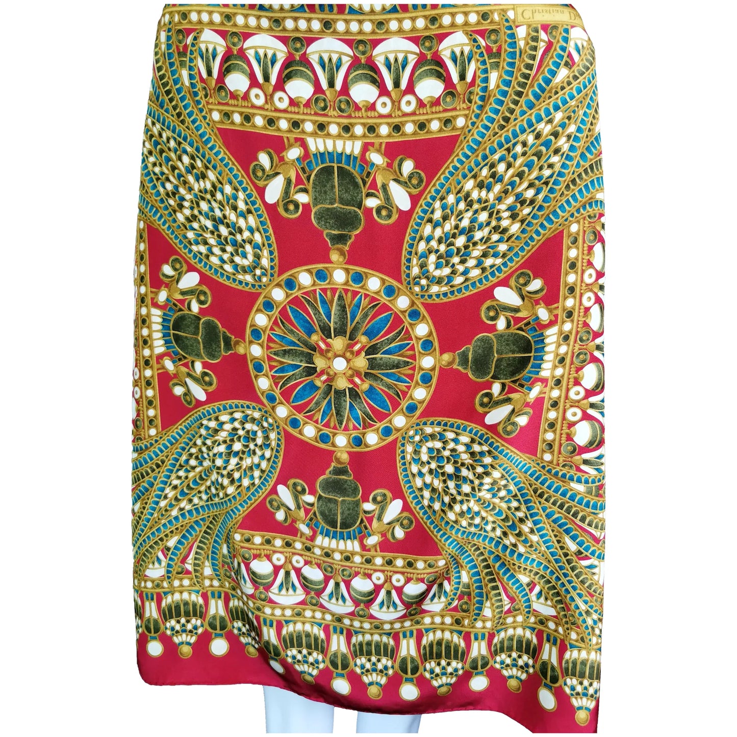 Vintage Christian Dior silk scarf, Egyptian revival, Scarab beetle