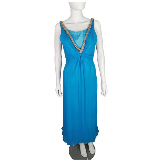 Vintage Emma Domb blue silk chiffon evening dress