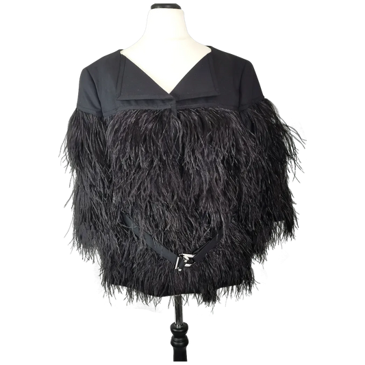 Escada ladies black ostrich feather jacket, Belted