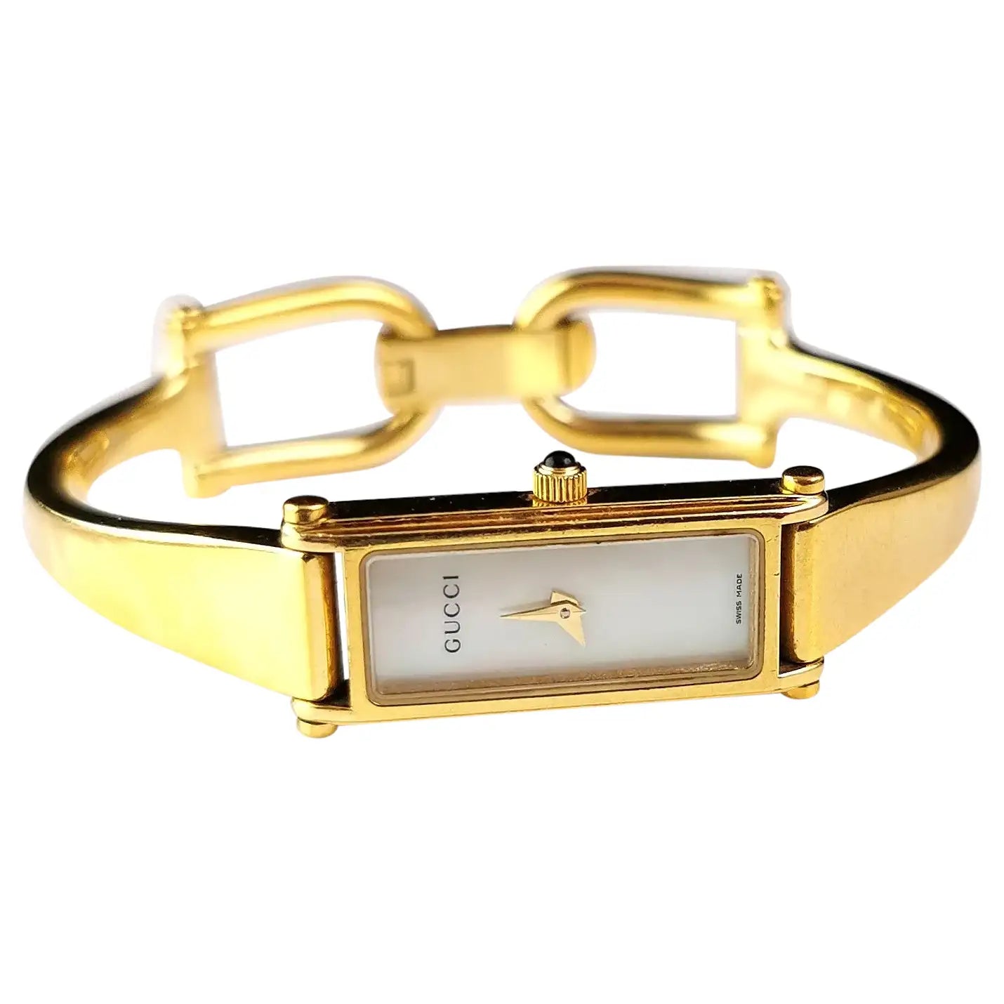Vintage Gucci 1500l gold plated ladies wristwatch, Horsebit bangle strap