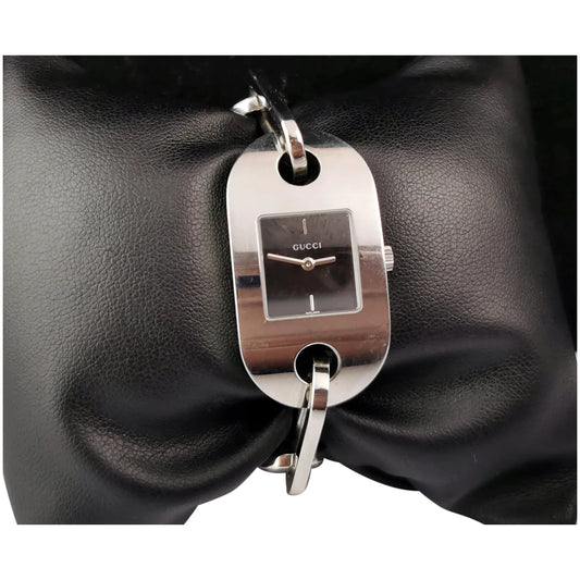 Vintage Gucci 6155l steel wristwatch, chunky bracelet strap