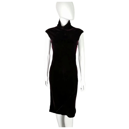 Vintage Gucci Tom Ford velvet dress, high neck, Burgandy
