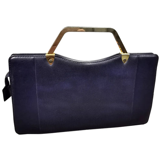Vintage Navy and Gold faux snakeskin handbag