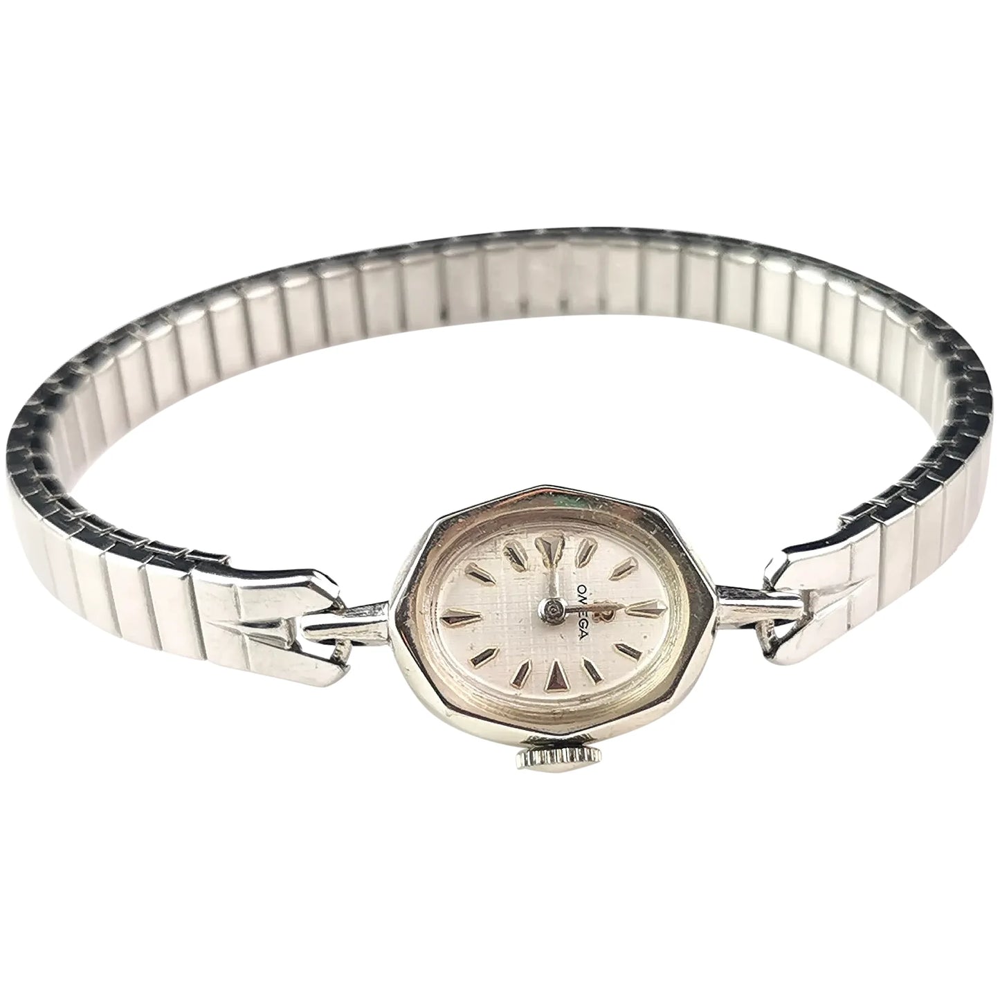 Vintage Omega ladies 14k white gold plated wristwatch