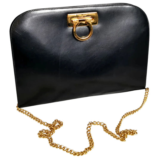 Vintage Salvatore Ferragamo Ganicini navy leather handbag