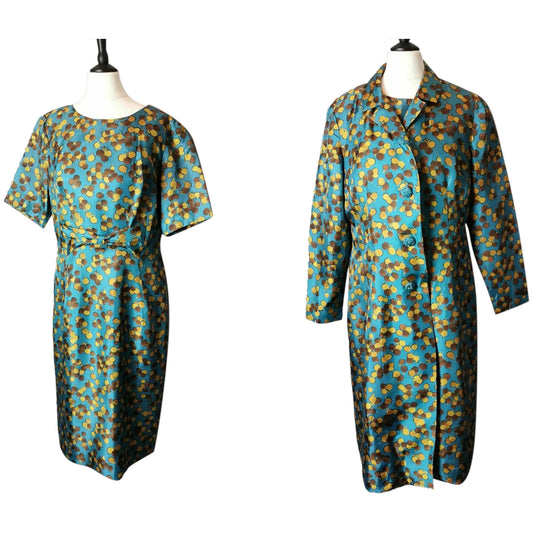Vintage 1960s two piece dress, duster coat, Dortona