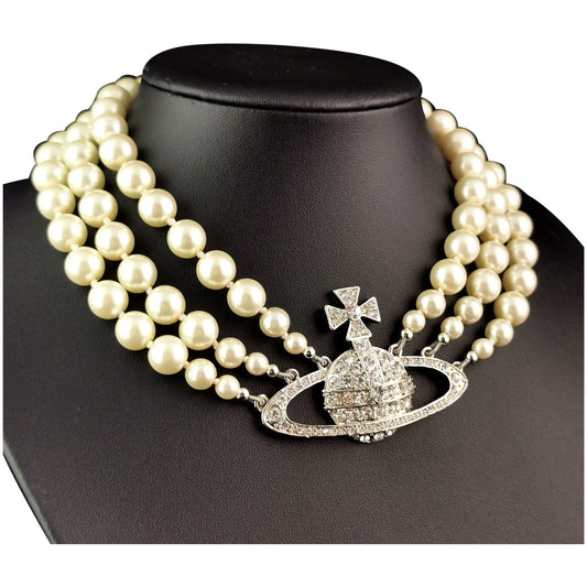 Vintage Vivienne Westwood three row pearl choker necklace, boxed