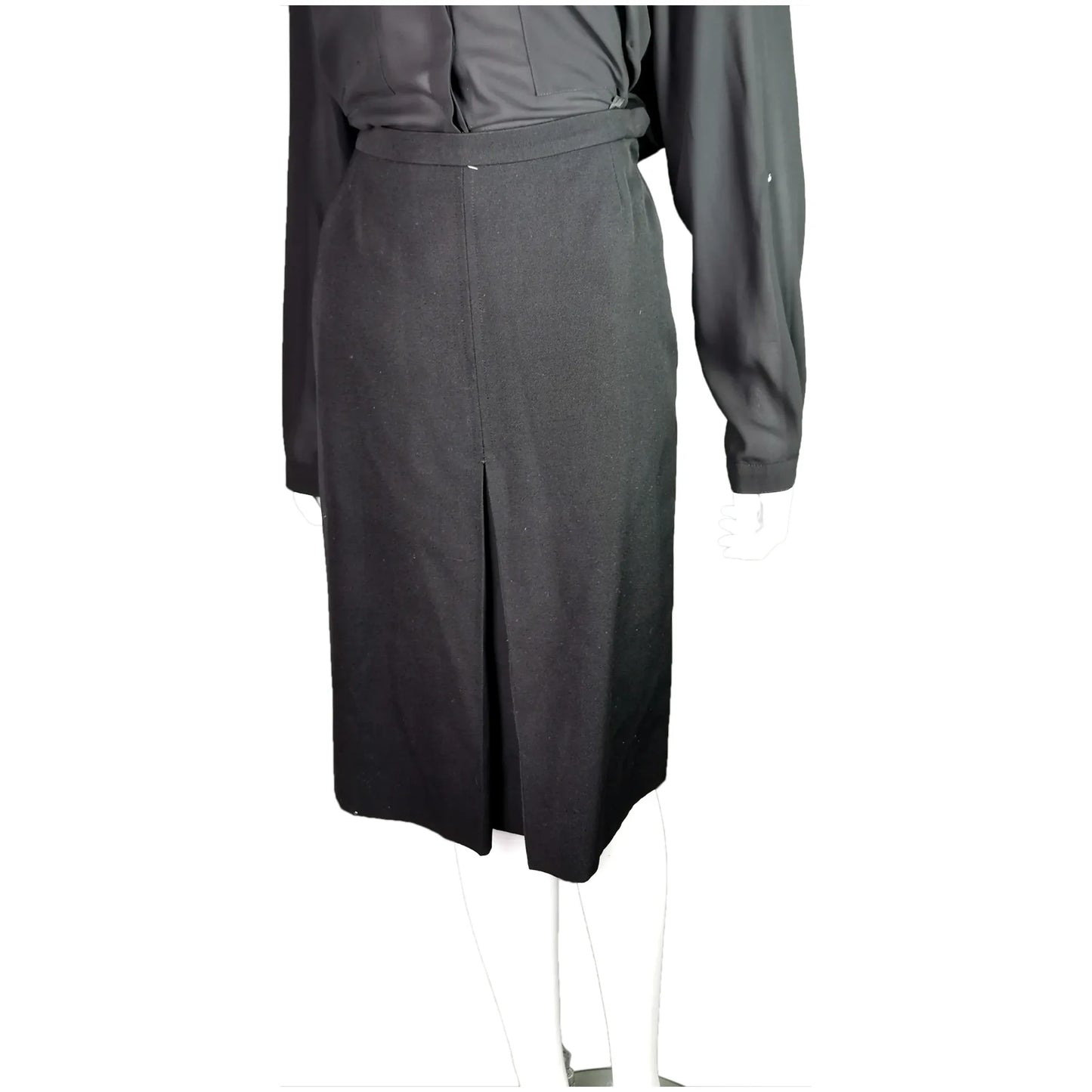 Vintage Yves Saint Laurent Rive Gauche black wool pleat front skirt