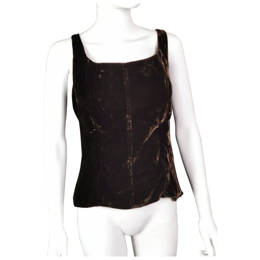 Vintage brown velvet corset top, lace up, Luisa Spagnoli
