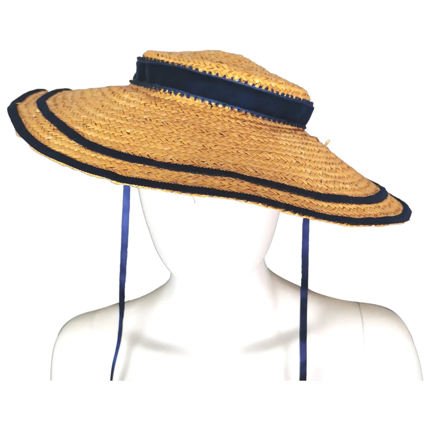 Vintage c1940s wide brim straw tilt hat, Harrods