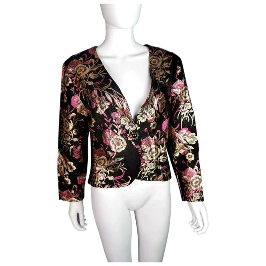 Vintage 80s Brocade jacket, cropped blazer, Metallic