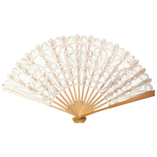 Vintage lace and wood hand fan, large
