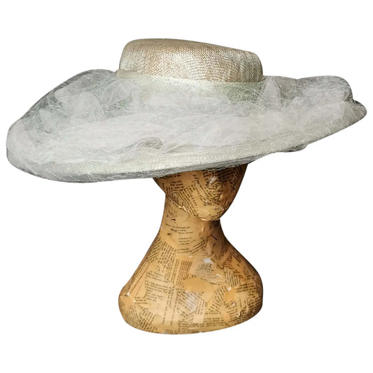 Vintage wide brim formal hat, floral, race day, wedding