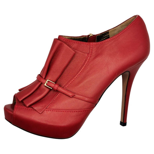 Escada Red leather pleat peep toe heels, shoes