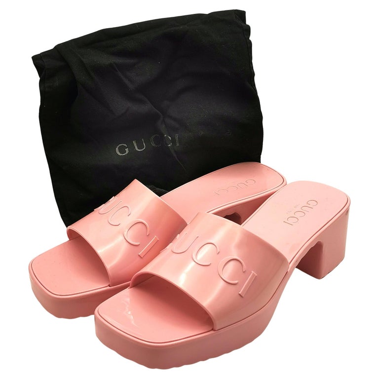 Gucci Bubblegum pink rubber heeled sliders, platform sandals