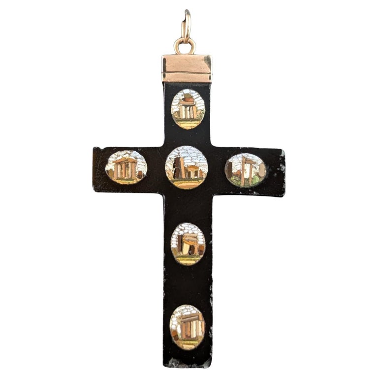 Antique Micro mosaic cross pendant, Grand Tour
