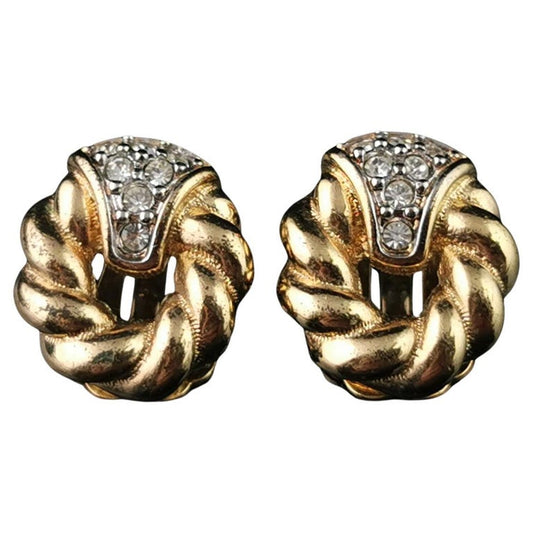 Vintage Burberry  clip on earrings, Gold tone, Diamante