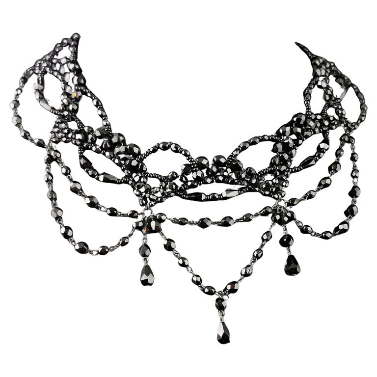 Vintage beaded bib necklace, choker, Art Deco