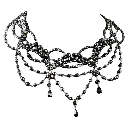 Vintage beaded bib necklace, choker, Art Deco