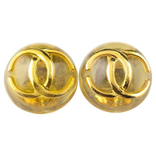 Vintage Chanel CC logo clip on earrings, Yellow and Gold tone