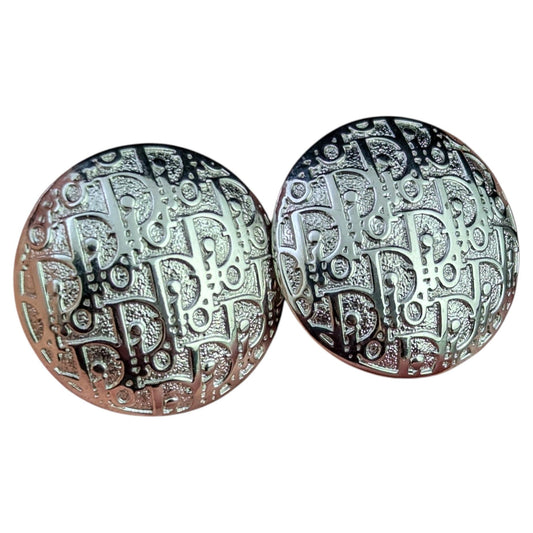 Vintage Christian Dior clip on earrings, logo script, silver tone